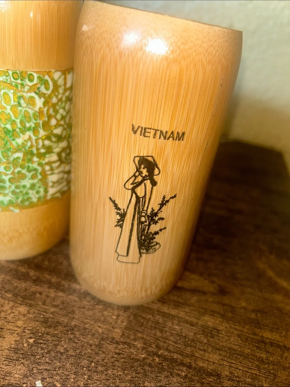 Bamboo Decorative Vase with Green Pattern